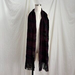 Black & Burgundy Fringe Scarf